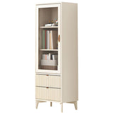 Elegant White Wooden Bookcase with Glass Doors and Storage Drawers for Stylish Home Organisation LITFAD