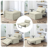 BIGSYY Sofa Bed, Set of 4 in 1 Multi-Function Folding Ottoman Breathable Linen Couch Bed with Adjustable Backrest Modern Convertible Chair for Living Room Apartment Office, White BIGSYY