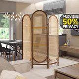 Aletheiawu 5.9 Ft Tall Hand-Woven Rattan Room Divider 3 Panels, Wood Room Divider Panel, Folding Screen Divider Wall, Wall Divider for Room Separation, Folding Privacy Screen, Home Office Brown Aletheiawu