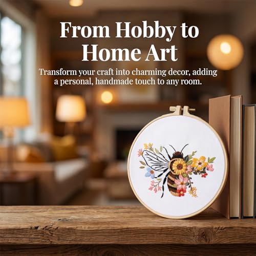 Huacan Embroidery Kit for Beginners Adults Includes Stamped Bee and Flower Pattern, Hoop, Color Threads,Tools,Easy to Follow Instruction