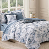 BLOOMHAVEN Queen Comforter Set -7 Pieces Floral Blue Comforter Set for All Seasons, Bed in a Bag Queen with Botanical Flowers Comforter, Sheets, Pillowcases & Shams BLOOMHAVEN