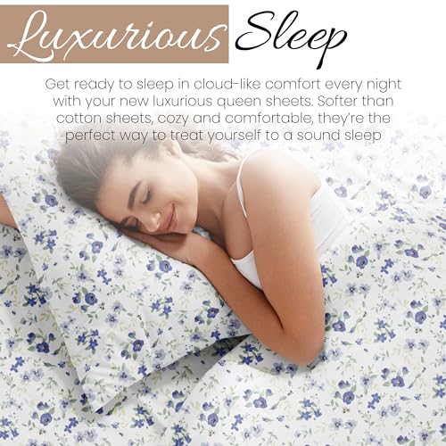 Linen Market Patterned Microfiber Full Sheet Set 4 Piece – Oeko-TEX Certified Ultra Soft & Wrinkle-Free - 16" Deep Pocket Sheets - Easy Care Full Size - Blossoms Light Blue Linen Market