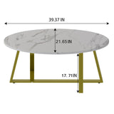 Wolawu Coffee Table White Faux Marble Coffee Table for Living Room,Oval Center Tables Modern Tea Table for Small Space,Wooden Living Room Tables End Table with Sturdy Gold Metal Leg Wolawu