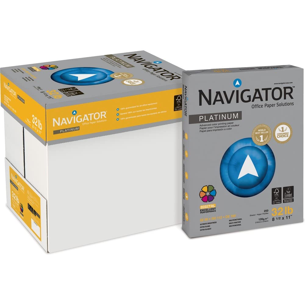 Navigatoramp;reg; Platinum Office Paper, 99 Brightness, 32lb, Letter, White, 2,000 Sheets NAVIGATOR