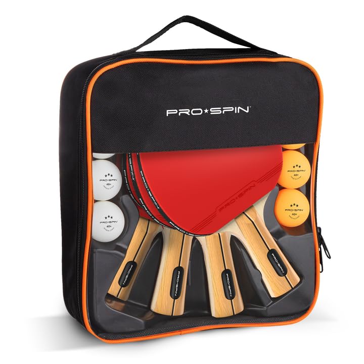 PRO SPIN Ping Pong Paddles - High-Performance Set with Premium Table Tennis Rackets, 3-Star Ping Pong Balls, Compact Storage Case | Professional Quality Ping Pong Paddle Set (4-Player Set) PRO SPIN