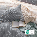 Bedsure Duvet Cover Twin Size - Reversible Botanical Duvet Cover Set with Zipper Closure, 2 Pieces Grey Bedding Set with 8 Corner Ties and 1 Pillow Sham 20"x26" Bedsure