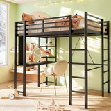 SUNLEI Metal Twin Loft Bed with Desk, Twin Size Loft Bed with 2 Built-in Ladders & Safety Guard, for Small Bedroom Noise Free, Charcoal Black SUNLEI