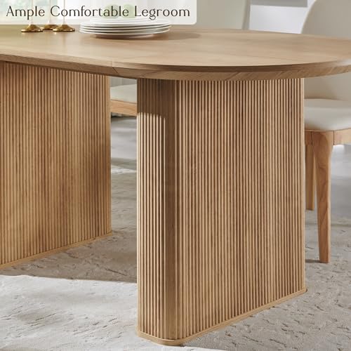 T4TREAM 63" Fluted Oval Dining Table for 4-6, Mid-Century Modern Kitchen Table with Thickened Edge & Strip Pedestal Base, Wood Luxury Table for Dining Room/Kitchen/Home Office,Natural Oak(Table Only) T4TREAM