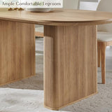 T4TREAM 63" Fluted Oval Dining Table for 4-6, Mid-Century Modern Kitchen Table with Thickened Edge & Strip Pedestal Base, Wood Luxury Table for Dining Room/Kitchen/Home Office,Natural Oak(Table Only) T4TREAM
