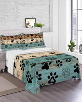 Top Sheet King Bedding Flat Sheet Only, Animal Dog Paw Print Farm Teal Wood Board Microfiber Bed Sheets Soft Breathable Bedding Flat Sheets, Country Wooden Grain Hotel Luxury Top Sheets Chees D Zone