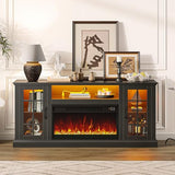 Rolanstar Fireplace TV Stand with Led and Power Outlets, Black Entertainment Center with 26" Electric Fireplace for 45/50/55/60/65 inch TVs, Modern TV Console with Storage Cabinet for Living Room Rolanstar
