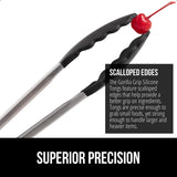 Gorilla Grip Stainless Steel Heat Resistant Kitchen Tongs for Cooking, 9 + 12 Inch, Set of 2 BBQ Tong, Non Scratch Silicone Tip for Pan, Strong Grip, Grab Food, Toss Salad, Air Fryer, Pull Lock, Black Gorilla Grip