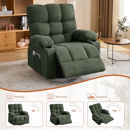 MAHOMICO Swivel Rocker Recliner Chair with Vibration Massage and Heat for Living Room with Rocking Function and Side Pocket,USB Charge Port，2 Cup Holders