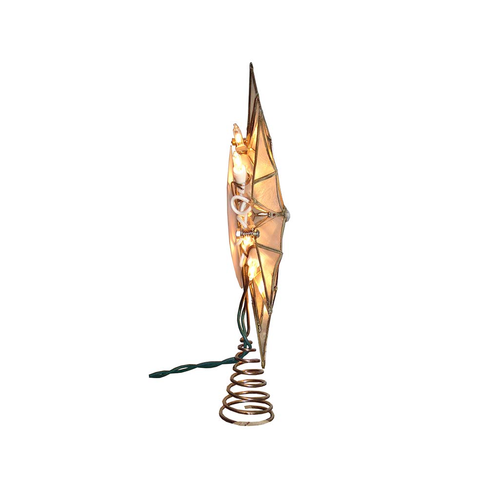 Kurt S. Adler Kurt Adler 10-Light 12-Point Capiz Star and Center Gem Treetop, 10.24in, Gold, White Kurt S. Adler