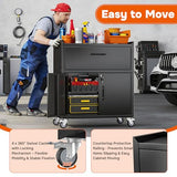 Metal Storage Cabinets Locker with Shelves and Drawer, Metal Rolling Storage Cart, Adjustable Shelf, Tool Organizer for Garage Warehouse, Black, 35" H x 30" W x 18" D Metallitrend