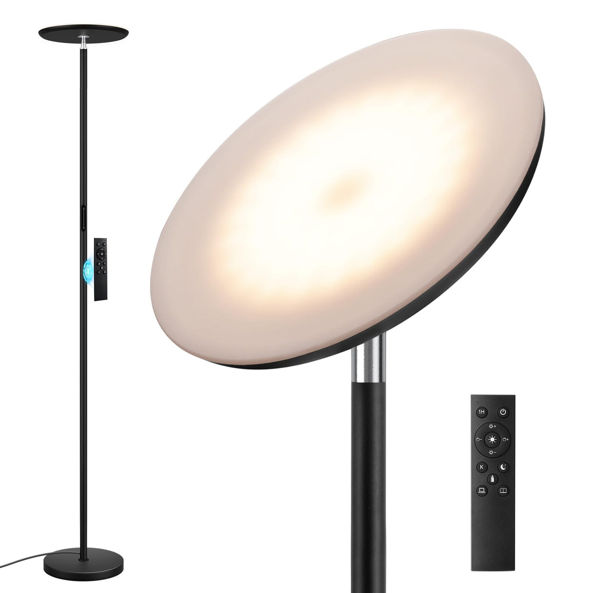 PreeOtti Modern LED Floor Lamp - Remote & Touch Control, 40W/2400LM Sky Torchiere Standing Lamp, Fully Dimmable, 3 Color Temperatures, Ideal for Living Room & Bedroom, Easy to Assemble PreeOtti