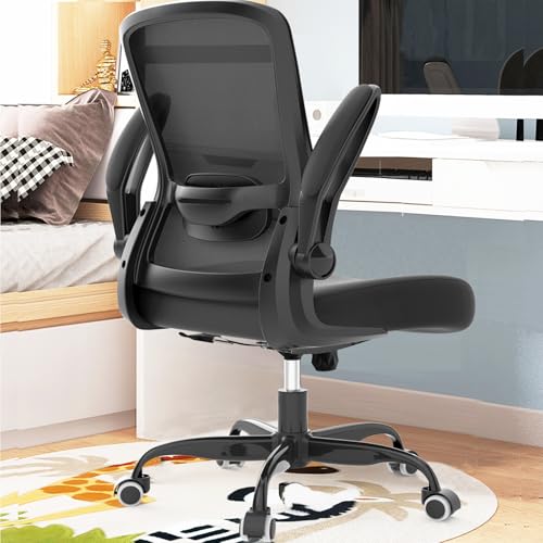 Mimoglad Ergonomic Office Chair - BIFMA Certified, Flip-up Armrests & 135° Recline, Adjustable Lumbar Support - Space-Saving Task Chair for Business/Team Office & Home (Black, 350lbs) Mimoglad