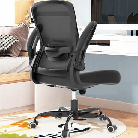 Mimoglad Ergonomic Office Chair - BIFMA Certified, Flip-up Armrests & 135° Recline, Adjustable Lumbar Support - Space-Saving Task Chair for Business/Team Office & Home (Black, 350lbs) Mimoglad