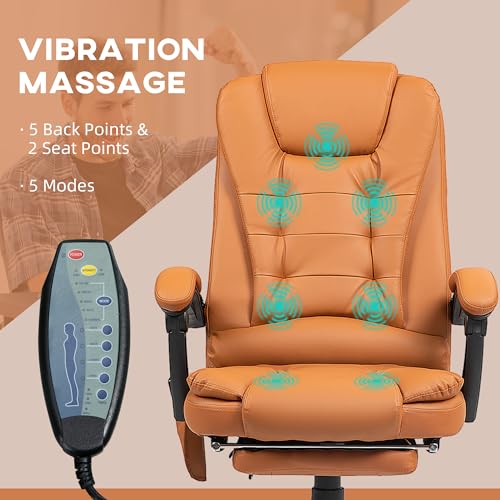 Vinsetto 7-Point Vibrating Massage Office Chair, High Back Computer Chair with Lumbar Support, Footrest, Reclining Back, Adjustable Height, Light Brown Vinsetto