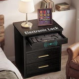 Black Nightstand with Gun Drawer for Bedroom Modern 3 Drawer Night Stand Gun Safe for Handgun Bed Side Table with Storage Hidden Compartment Locking Drawer IGERI