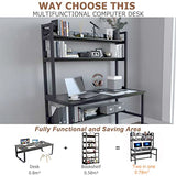 Aquzee 47-Inch Modern Ergonomic Computer Desk with Hutch and Storage Shelves in Black Aquzee