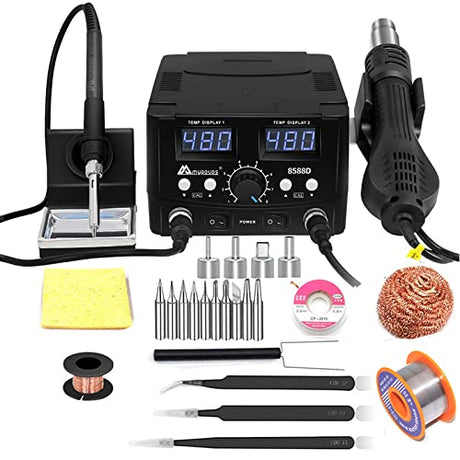 MYPOUOS 2 IN 1 750W LED Digital Soldering Station Hot Air Gun Rework Station Electric Soldering Iron For Phone PCB IC SMD BGA Welding SET 110V (8588D SET1) MYPOUOS