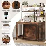 Halitaa 38.6" Dog Crate Furniture with Storage Shelves, Double Doors, Heavy Duty Dog Kennel Furniture for Large/Medium/Small Dogs, Wooden Dog Cage Pet House with Hooks, Rustic Brown Halitaa