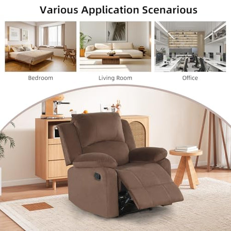 EBELLO Classic Manual Recliner Chair, Soft Microfiber Recliner Sofa with Overstuffed Arms and Back Single Reclining Couch for Living Room, Bedroom, Brown EBELLO
