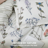 Bedsure Comforter Set Queen Size - Cute Floral Bedding Comforter Set, 3 Pieces, 1 Soft Reversible Coconut White Botanical Flowers Comforter and 2 Pillow Shams Bedsure