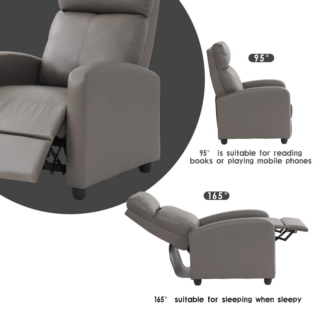Recliner Chair Single Sofa Winback Chair Home Theater Seating Modern Reclining Chair Easy Lounge with Padded Seat PU Leather Padded Seat Backrest for Living Room Reading Chair Recliner Sofa BestMassage