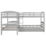Bellemave L-Shaped Quad Bunk Bed with Trundle, Twin Over Twin, Gray, 4 Beds Bellemave