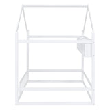 Bellemave Wooden Montessori Full Size House Bed with Fence Railings and Storage Shelf in White Bellemave