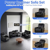 Saxum Tegmen 3 Pieces Power Reclining Sofa Set, Leather Recliner Couch Sets for Living Room Furniture, Sectional Sofa with LED Lights for Home Theater/Living Room/Office (Black, 3PCS Set)