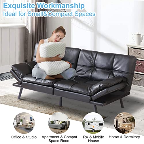 Black Faux Leather Futon Convertible Couch Bed Folding Memory Foam Sleeper Loveseat Adjustable Lounge Futon Sets Sofabed for Living Room,Apartment,Dorm,Office Opoiar