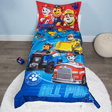 Paw Patrol Calling All Pups 4 Piece Toddler Bedding Set – Includes Comforter, Sheet Set – Fitted + Top Sheet + Reversible Pillowcase for Boys Bed, Blue Paw Patrol