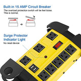 Heavy Duty Power Strip with USB, Workshop 8 Outlet Surge Protector 2700 Joules, Industrial Metal 15Amp Power Strip, 6FT Extension Cord and Wide Spaced. Yellow CCCEI