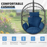 DoubleTT Hanging Egg Chair with Stand - 350lbs Capacity Outdoor Patio & Indoor Living Room Furniture, Waterproof PE Rattan Wicker Swing Seat with Cushion, Foldable Seat for Garden, Balcony, Backyard