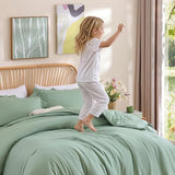 JANZAA Twin Comforter Set Sage Green Comforter Set 2PCS Ruffled and 1 Pillow Case Fluffy Vintage Farmhouse Shabby Chic Bedding Soft All Season JANZAA