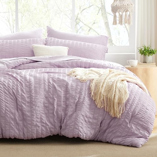 Love's cabin Seersucker Lavender Twin Comforter Set 5 Pieces, All Season Bedding Set, Twin Bed in a Bag Comforter Set with Comforter, Flat Sheet, Fitted Sheet, Pillowcase and Pillow Sham Love's cabin