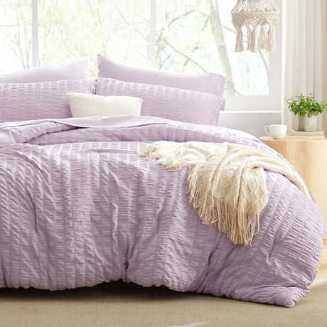 Love's cabin Seersucker Lavender Twin Comforter Set 5 Pieces, All Season Bedding Set, Twin Bed in a Bag Comforter Set with Comforter, Flat Sheet, Fitted Sheet, Pillowcase and Pillow Sham Love's cabin