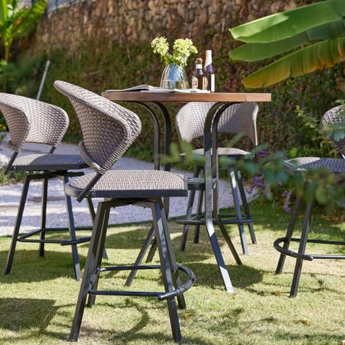 VICLLAX 5-Piece Outdoor Bar Set with Swivel Stools and Walnut Wood-Like Table - WoodArtSupply