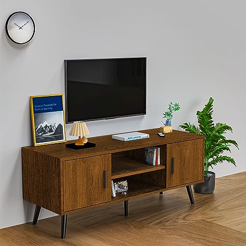 Lifetime Home Mid-Century Modern 45" TV Stand with 2 Side Doors Entertainment Center Console for Living Room Bedroom Office- Supports up to 55 Inch TV & 150 lbs Large Cabinet w/Shelves - WoodArtSupply