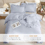 Sanracie Ruffled Bedding Comforter Sets King Size, Cotton Comforters Set 3Pcs for All Season Cornflower Blue Shabby Boho Chic Bedding French Country Farmhouse Rustic Aesthetic Bedroom Sets Sanracie