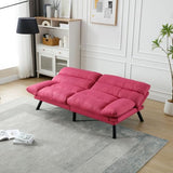 WDYLWFHW Convertible Futon Sofa Bed, Linen Folding Loveseat Couch with Adjustable Backrest and Wooden Legs,Double Sleeper Sofa Couches for Small Spaces Living Rooms Apartment Office (Rose Red) WDYLWFHW
