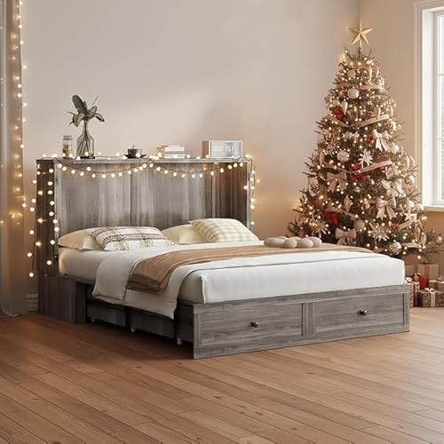 PUREMIND Cabinet Bed - Queen Murphy Bed with Mattress Included - Murphy Bed Queen with Storage Drawers, USB Charging Station, Headboard, Space Saving Wallbed for Guest Room and Small Space PUREMIND