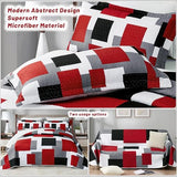 Tyrot 3 Piece Red Black Grey Quilt Set Full/Queen Size Christmas Red Geometric Reversible Bedding Set Microfiber Lightweight Bedspread Coverlet with 2 Shams Modern Bed Cover for All Season, 90''x96'' Tyrot