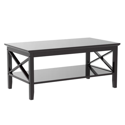 ChooChoo Oxford Coffee Table with Thicker Legs, Espresso Wood Coffee Table with Storage for Living Room 40 inches - WoodArtSupply