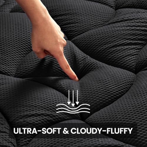 SLEEP ZONE Cooling Twin Mattress Topper for Single Bed, Premium Zoned Cool Mattress Pad Cover, Padded Mattress Protector Breathable Washable, Deep Pocket 8-21" (Black, Twin) SLEEP ZONE