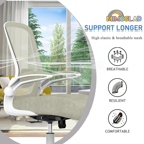 Mimoglad Home Office Chair, High Back Desk Chair, Ergonomic Mesh Computer Chair with Adjustable Lumbar Support and Thickened Seat Cushion (Modern, Beige) Mimoglad