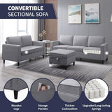 ijuicy 2PCS Sectional Sofa Set,3 Seat Couch & Loveseat Sofa with Side Pockets & Movable Storage Ottoman, Modern Convertible Upholstered Couches for Living Room,Office (3+2Seat/Light Grey) ijuicy